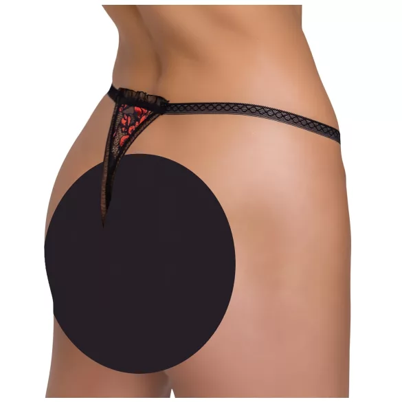 Cottelli - luxus, rózsás gyöngyös tanga (fekete)