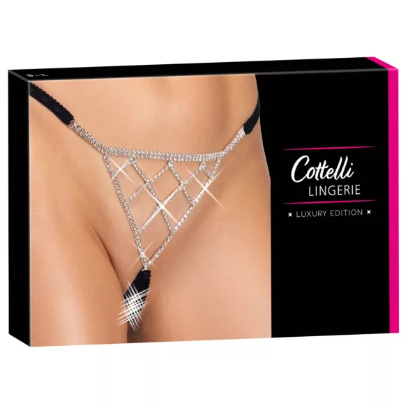 Cottelli - nyitott string tanga ezüst dísszel - fekete (S-L)