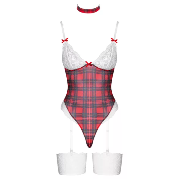 Cottelli - kockás body szett (piros)