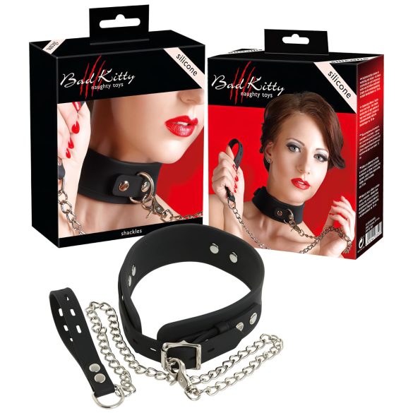 Bad Kitty - szilikon nyakörv és póráz (fekete)