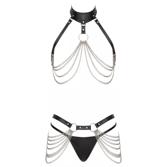 Bad Kitty - 3 részes fekete harness szett mell- és csípőpánttal (S-L)