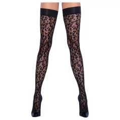 Cottelli Legwear - párduc mintás combfix (fekete)