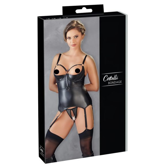 Cottelli Bondage - fényes, mellemelős felső bilinccsel (fekete)