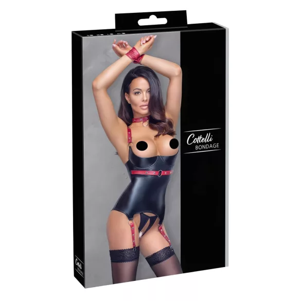 Cottelli Bondage - Fényes, mellemelős felső nyakörvvel (fekete)