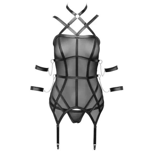 Cottelli Bondage - pántos felső, kar bilincs és tanga (fekete)