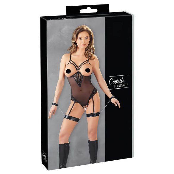 Cottelli Bondage - fém gyűrűs body és kar bilincs (fekete)