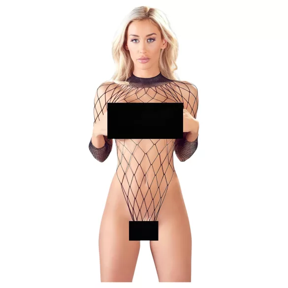 NO:XQSE - hosszúujjú, hálós fekete necc body (S-L)