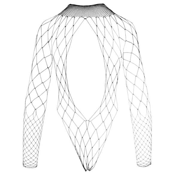 NO:XQSE - hosszúujjú, hálós fekete necc body (S-L)