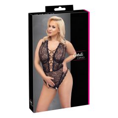   Cottelli Curves Plus Size - átlátszó mintás body (fekete)