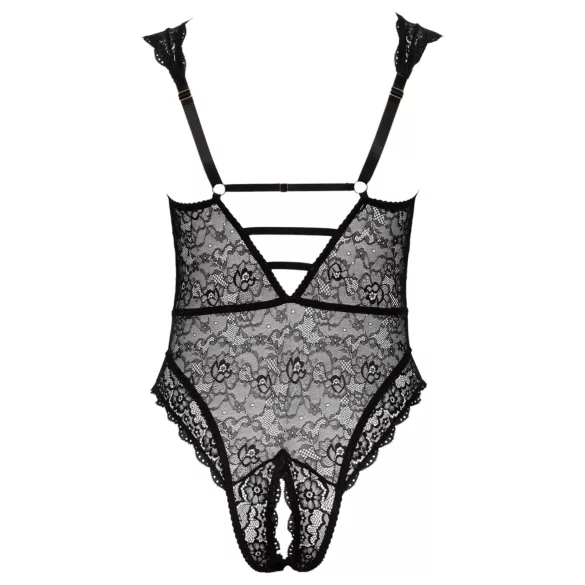Cottelli Curves Plus Size - átlátszó mintás body (fekete)