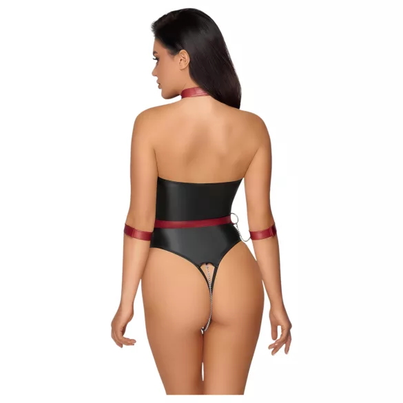 Cottelli Bondage - fényes body és kar bilincs (fekete)