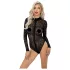 Noir - leopárd mintás, hosszúujjú body (fekete)