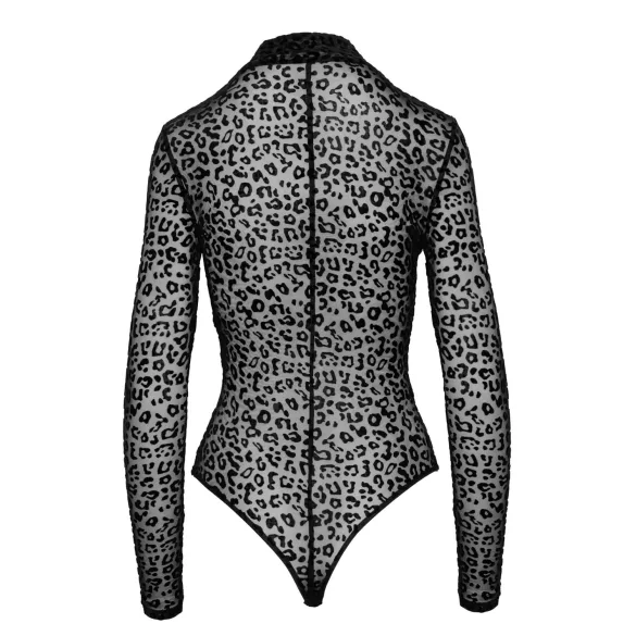 Noir - leopárd mintás, hosszúujjú body (fekete)