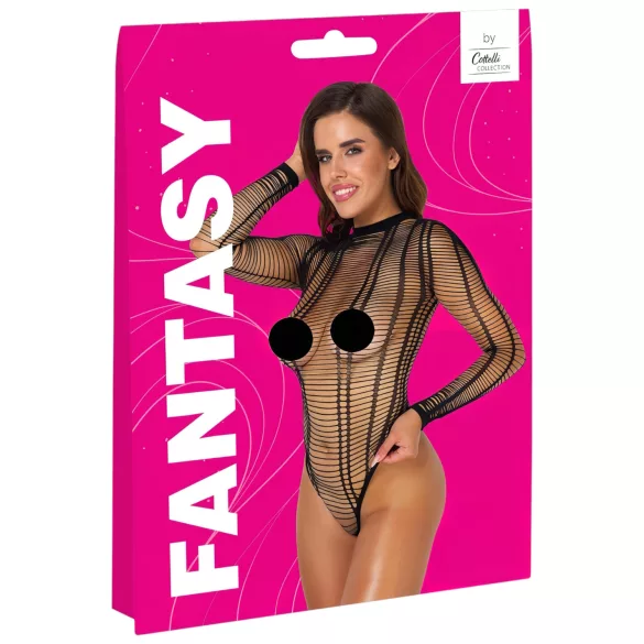 Cottelli - fekete csíkos nyitott body (S-L)