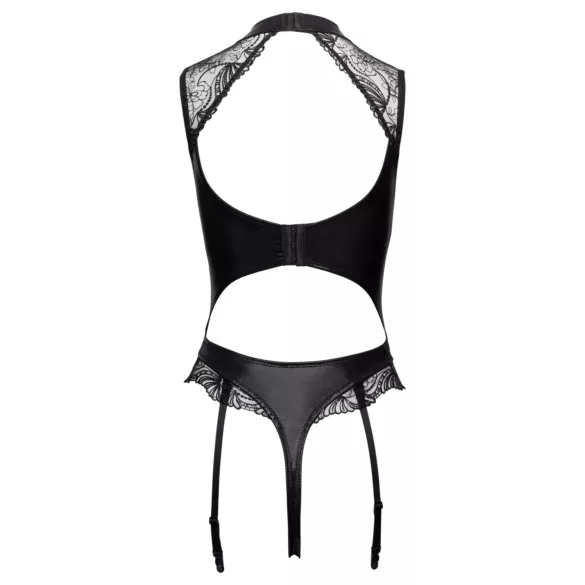 Cottelli - harisnyatartós, lépésnél nyitott body (fekete)