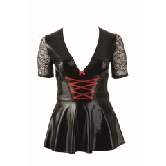 Cottelli Plus Size - fényes ruha piros fűzővel (fekete)