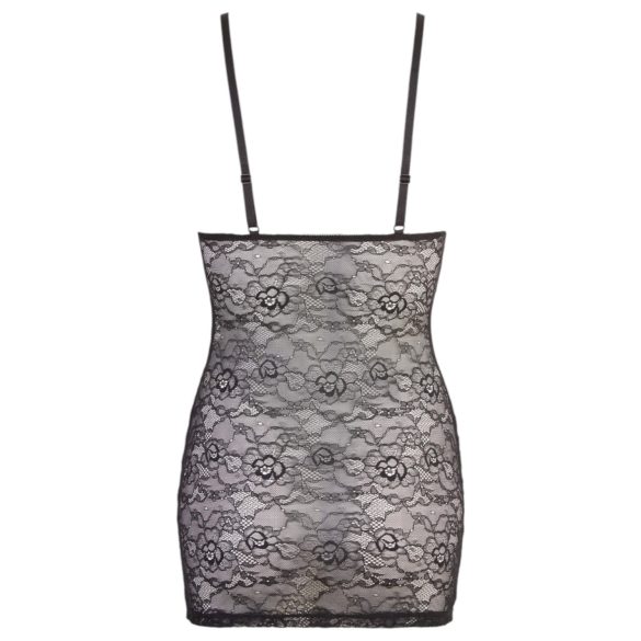 Cottelli - fényes csíkos csipke ruha (fekete)