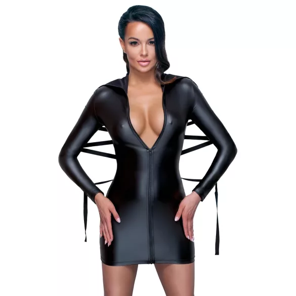 Cottelli Bondage - fényes hatású ruha, kötözővel (fekete)