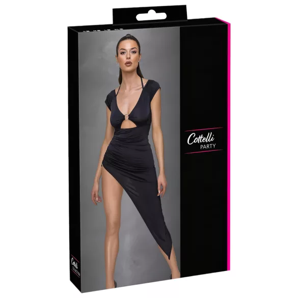 Cottelli Party - szexi aszimmetrikus, gyűrűs ruha (fekete)