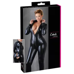   Cottelli Plus Size - fényes hosszúujjú party overál (fekete)