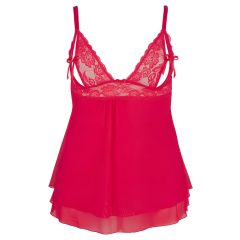 Cottelli Plus Size - csipkés, lenge babydoll (piros)
