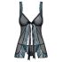 Obsessive Amanta - hímzett babydoll és tanga (fekete-türkiz)