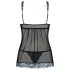 Obsessive Amanta - hímzett babydoll és tanga (fekete-türkiz)