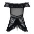 Obsessive Flores - fodros babydoll és tanga (fekete)