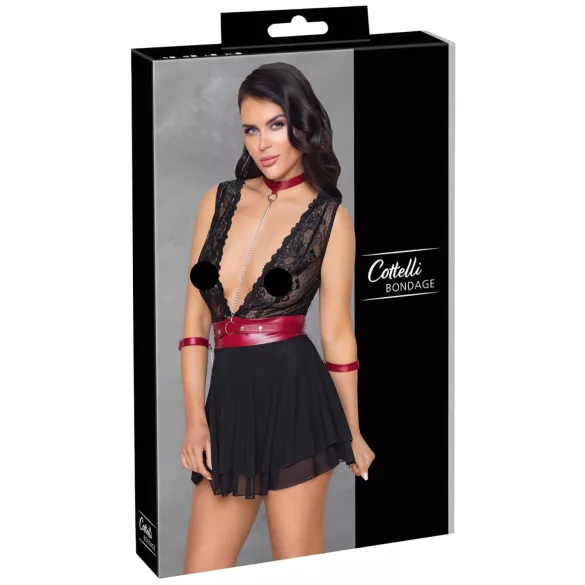 Cottelli Bondage - nyakpántos csipkés babydoll (fekete)