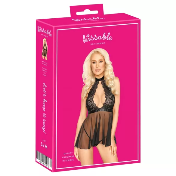 Kissable - nyakpántos, csipke babydoll (fekete)