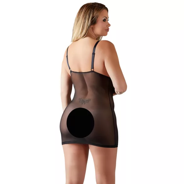 Cottelli Plus Size - csipkés átlátszó hálóing (fekete)