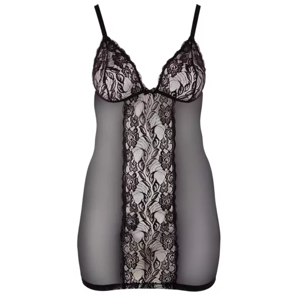 Cottelli Plus Size - csipkés átlátszó hálóing (fekete)