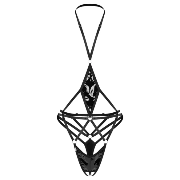 Obsessive Keira Lise - nyitott, pántos body (fekete)