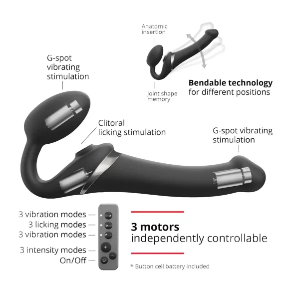Strap-on-me S - felcsatolható, léghullámos vibrátor (fekete)