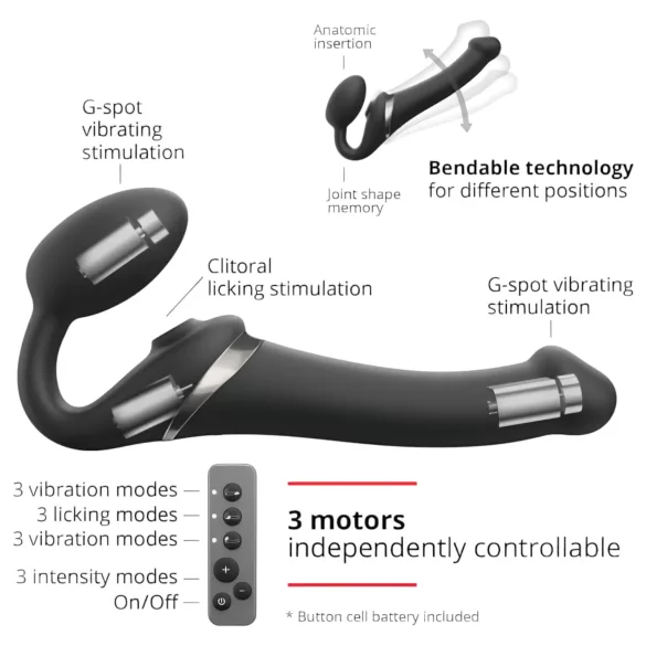 Strap-on-me M - léghullámos felcsatolható vibrátor (fekete)