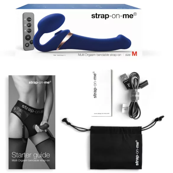 Strap-on-me M - felcsatolható, léghullámos vibrátor (kék)