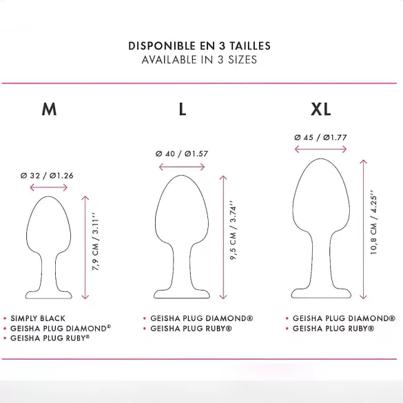 Dorcel Geisha Plug Ruby M - pink köves anál plug (fekete)