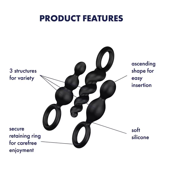 Satisfyer Booty Call - anál plug szett - fekete (3 részes)