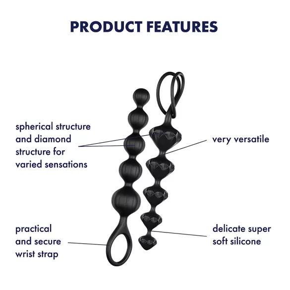 Satisfyer Love Beads - gyöngyös anál dildó szett (fekete)