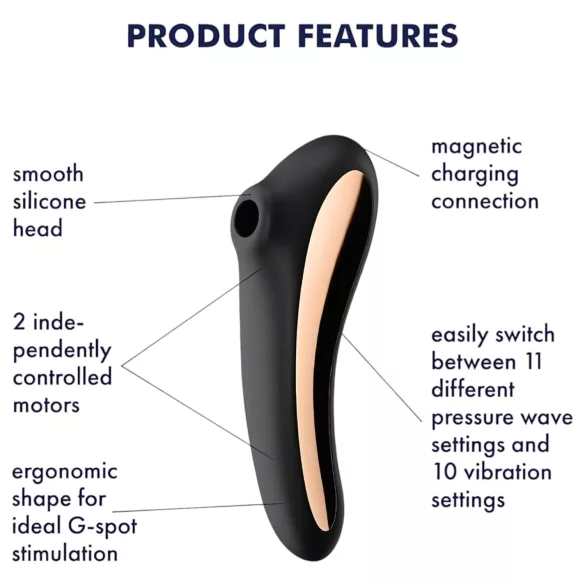 Satisfyer Dual Kiss - akkus hüvelyi és csikló vibrátor (fekete)