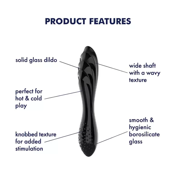 Satisfyer Dazzling Crystal 1 - kétvégű üveg dildó (fekete)