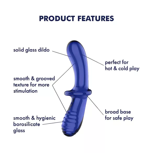 Satisfyer Double Crystal - kétvégű üveg dildó (kék)