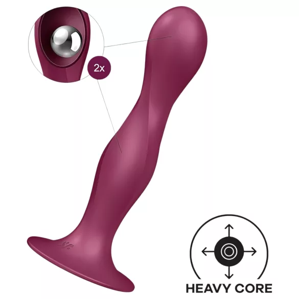 Satisfyer Double Ball-R - tapadókorongos súlyozott dildó (piros)