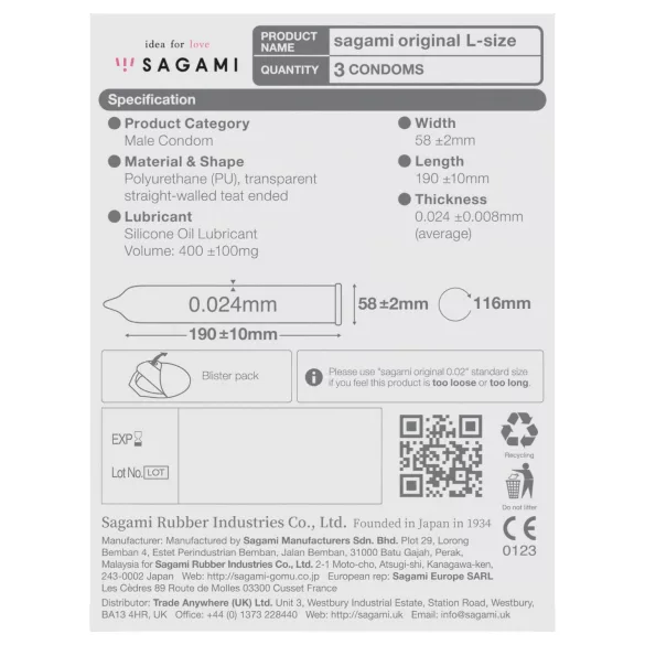 Sagami Original 0,02 L - óvszer - 58 mm (3 db)