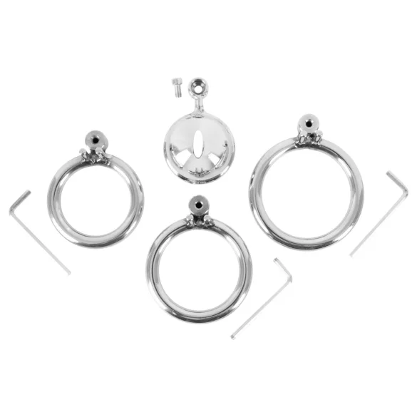 Fetish Collection - mini péniszketrec 3 cserélhető heregyűrűvel (ezüst)