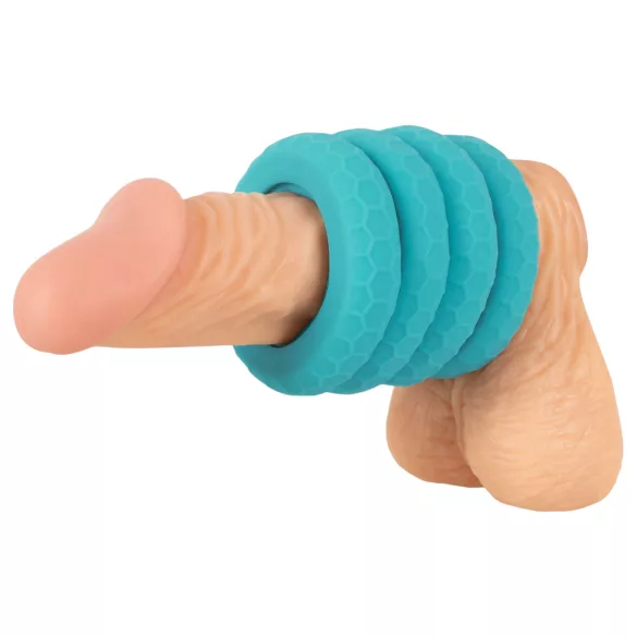 You2Toys - 3in1 pénisz- és heregyűrű szett férfiaknak (türkiz)