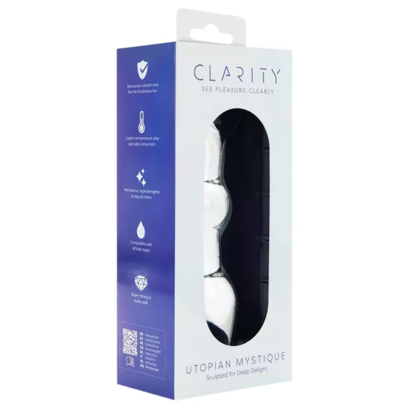 Clarity Utopian Mystique - bordázott üveg anál dildó (átlátszó)