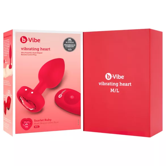 b-Vibe heart - akkus, rádiós anál vibrátor (piros)