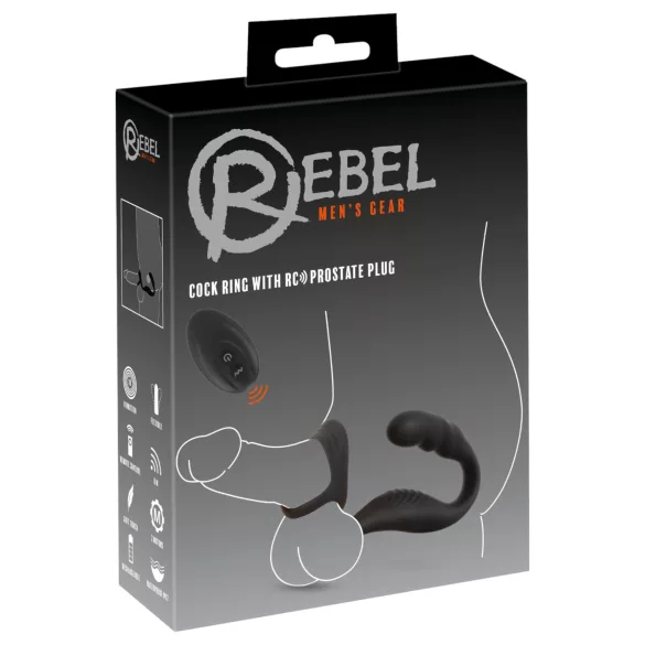 Rebel - prosztata vibrátor pénisz-és heregyűrűvel (fekete)