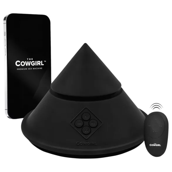 The Cowgirl Cone - app-vezérelt prémium szexgép - 2 cserélhető feltéttel, 20 rezgésmód (fekete)